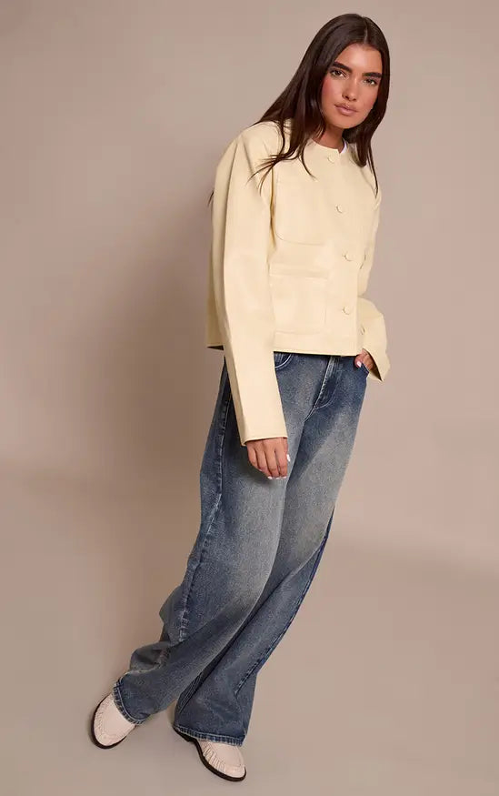Plt - Butter Cream Pocket Detail Faux Leather Jacket