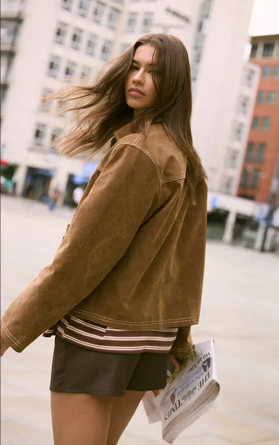 Plt - TAN Pocket Detail Faux Suede Jacket