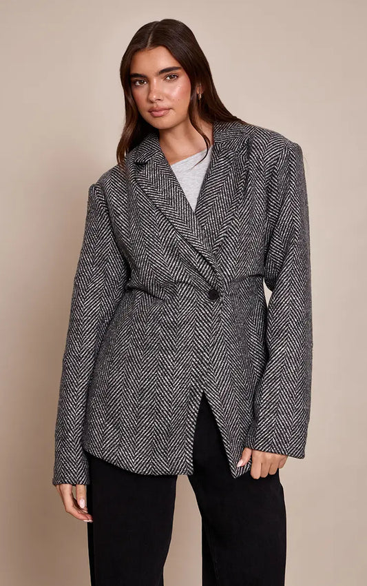 PrettyLittleThing Herringbone Gathered Cinched Waist Blazer