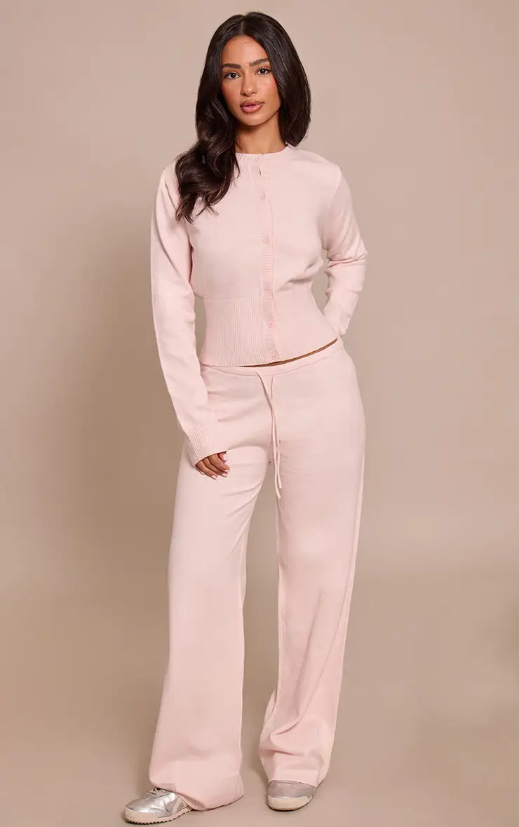 Plt - Petite Pink Wide Leg Knitted Trousers