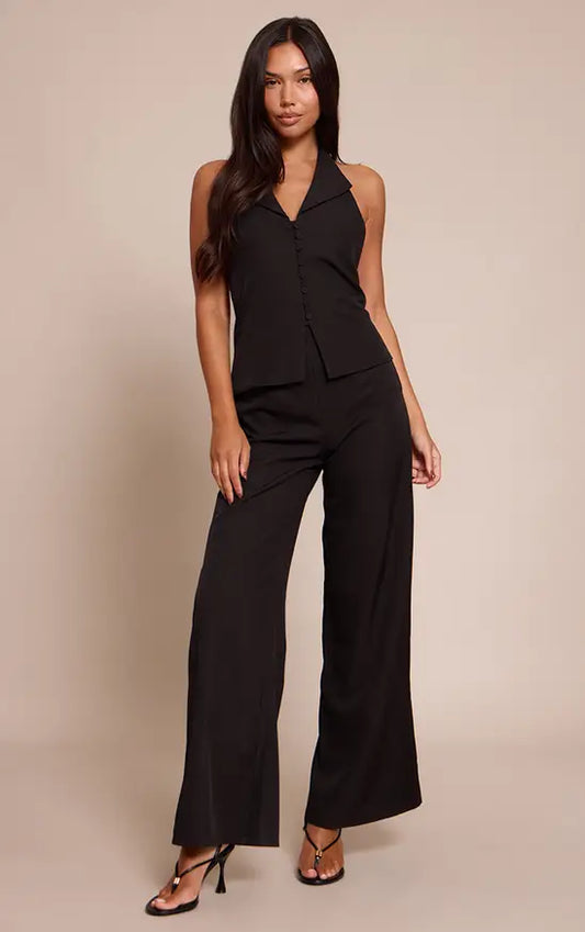 Plt - Black Waist Coat Straight Leg Jumpsuit