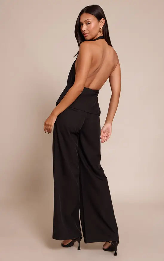 Plt - Black Waist Coat Straight Leg Jumpsuit