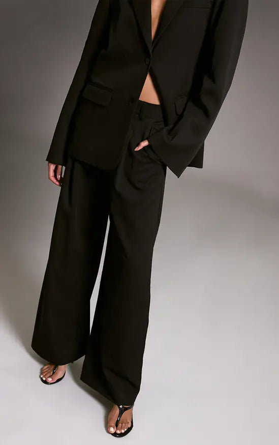 Plt - Black Tailored Woven Pleated Wide Leg Trousers