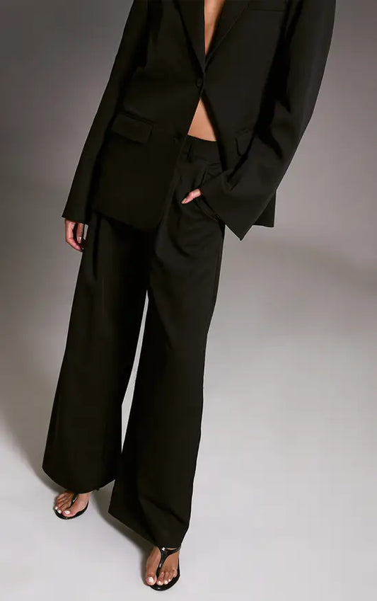 Plt - Black Tailored Woven Pleated Wide Leg Trousers
