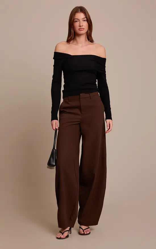 Plt - Black Long Sleeve Asymmetric Shoulder Knitted Top