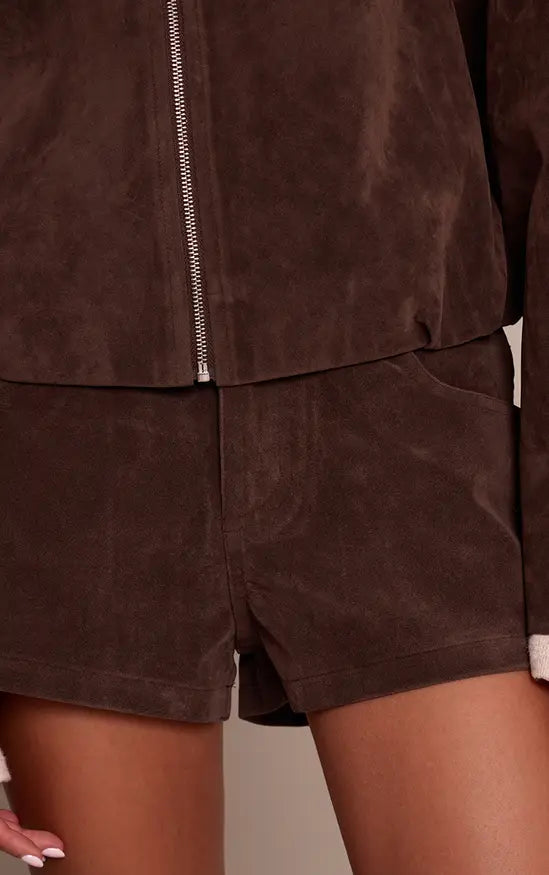 Plt - Dark Brown Suede Tailored Shorts