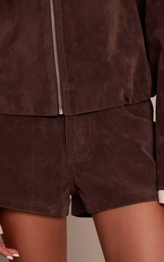 Plt - Dark Brown Suede Tailored Shorts