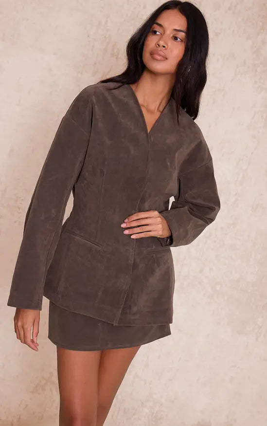 PrettyLittleThing Suede Mini Skirt Co-ord