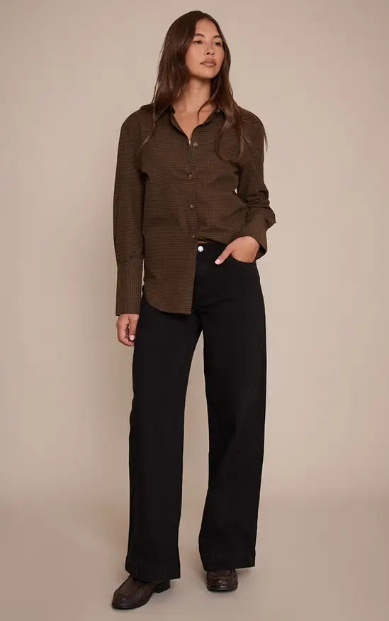 Plt - WASHED BLACK RELAXED MID RISE SEAM DETAIL WIDE LEG JEANS