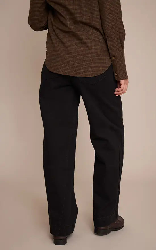 Plt - WASHED BLACK RELAXED MID RISE SEAM DETAIL WIDE LEG JEANS