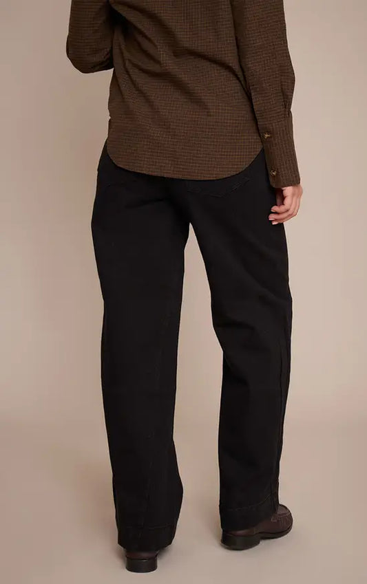 Plt - WASHED BLACK RELAXED MID RISE SEAM DETAIL WIDE LEG JEANS