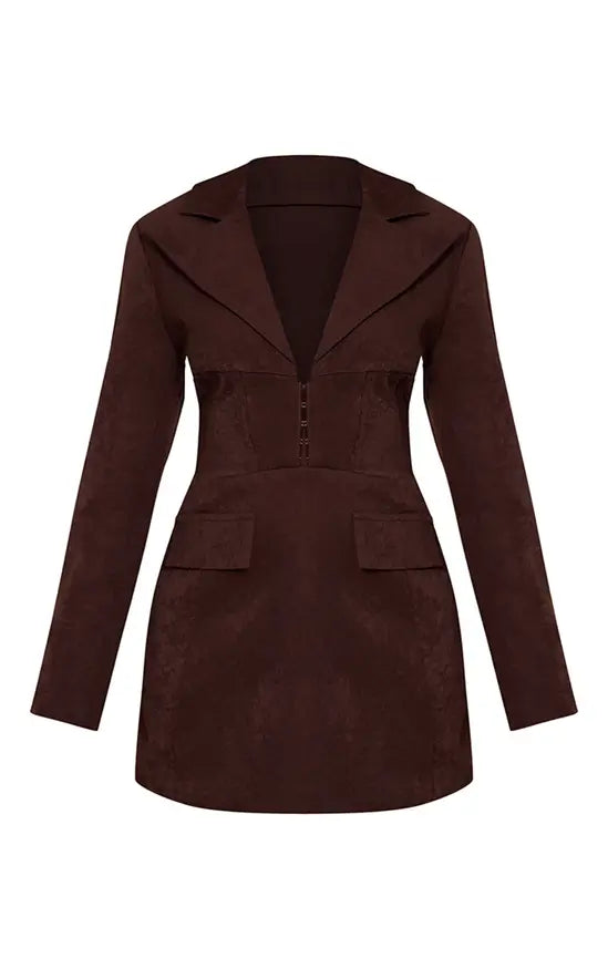 Plt - Petite Chocolate Hook And Eye Fitted Blazer Dress
