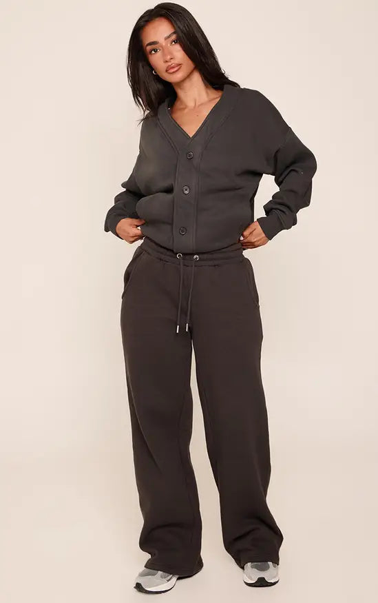 Plt - Petite Charcoal Wide Leg Elasticated Drawstring Joggers
