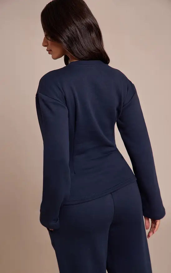 Plt - Petite Navy Long Sleeve Waist Cinched Sweatshirt