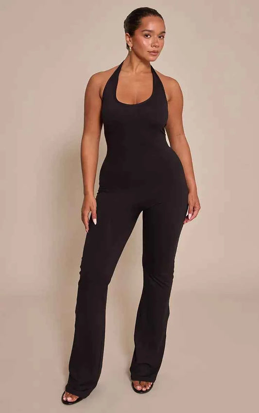 PrettyLittleThing Shape Sculpt Halter Neck Flare Jumpsuit