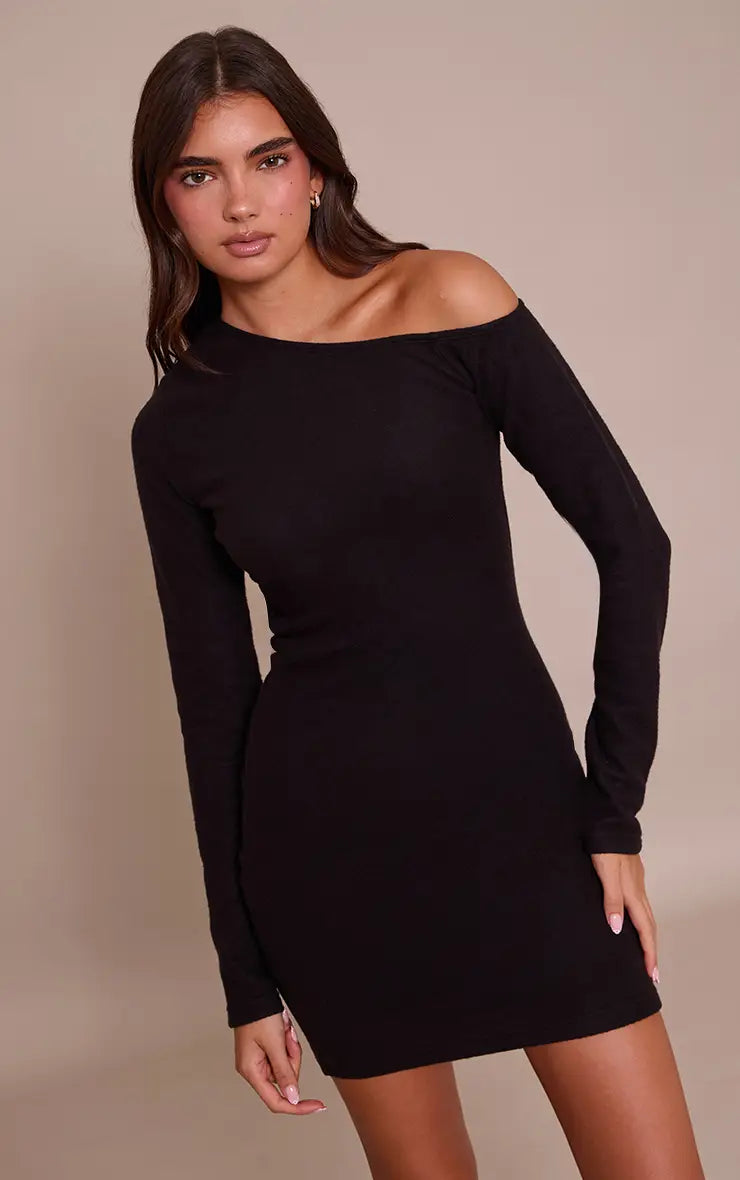 PrettyLittleThing Super Soft Asymmetric Long Sleeve Bodycon Dress