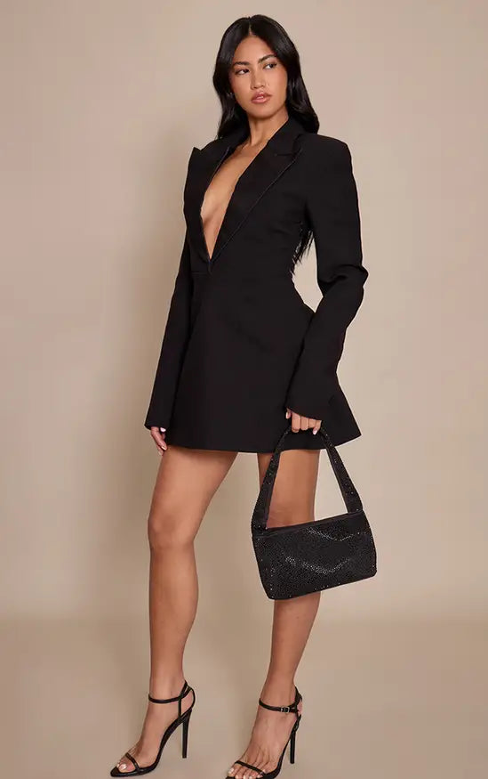 PrettyLittleThing Satin Lapel A Line Blazer Dress
