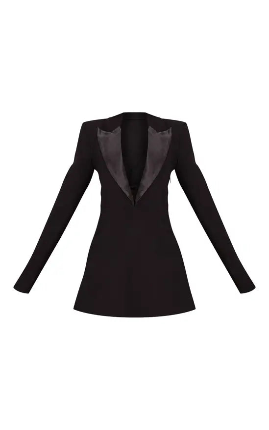 PrettyLittleThing Satin Lapel A Line Blazer Dress