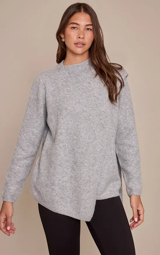 Plt - Grey Scarf Wrap Detail Knitted Jumper