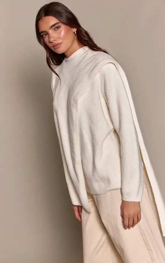 Cream Scarf Wrap Detail Oversized Knitted Jumper