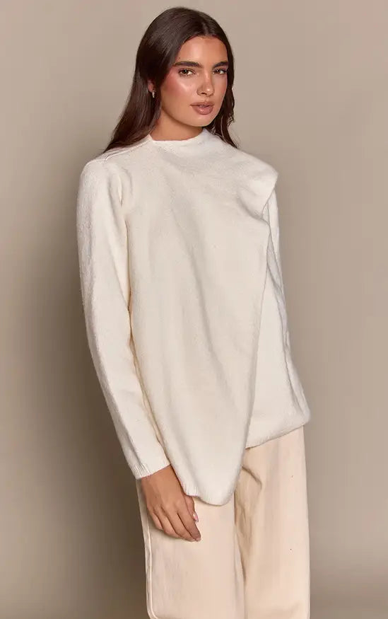 Cream Scarf Wrap Detail Oversized Knitted Jumper