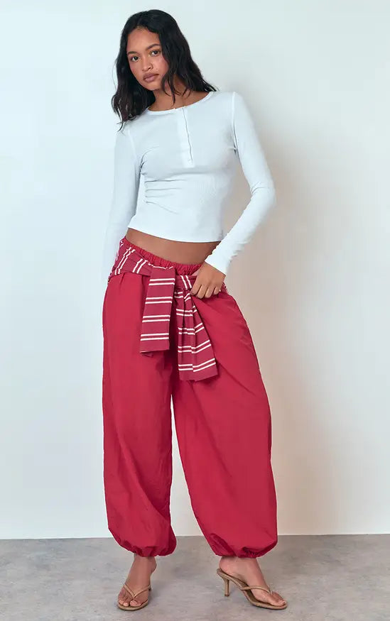 Plt - White Soft Rib Button Up Fitted Long Sleeve Top