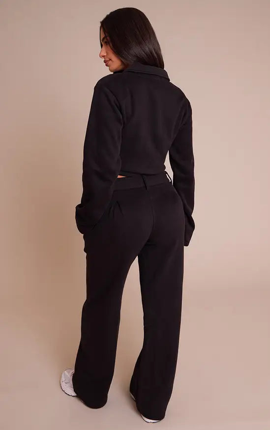 Plt - Petite Black Tailored Seam Detail Wide Leg Joggers