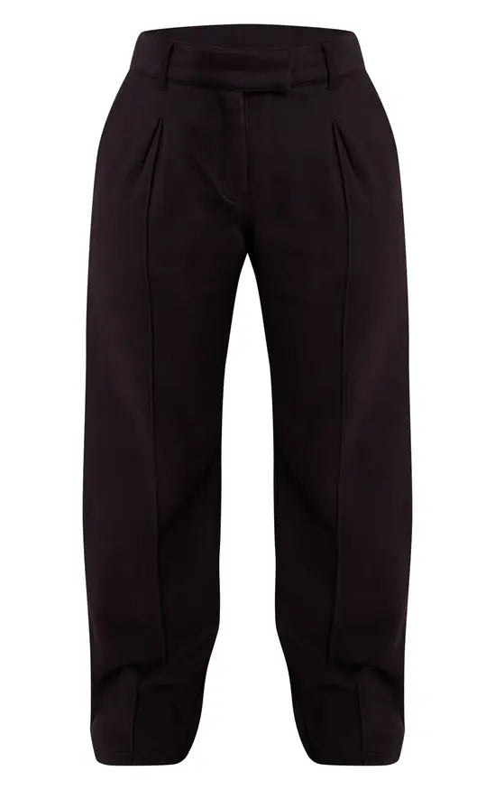Plt - Petite Black Tailored Seam Detail Wide Leg Joggers