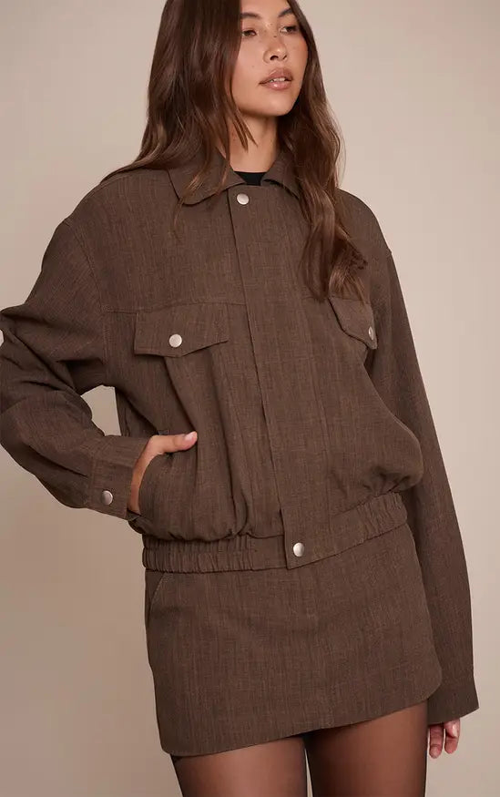 Plt - Taupe Tailored Woven Oversized Seam Detail Jacket Co-ord