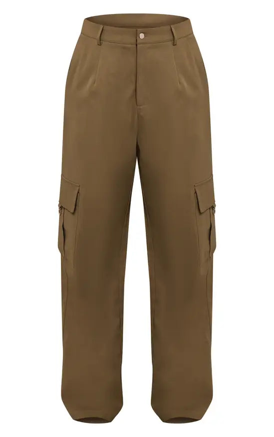 Plt - Shape Khaki Buckle Cargo Wide Leg Trousers