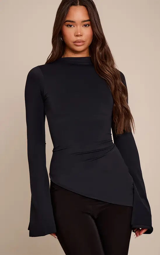 Plt - Black Matte Sculpt High Neck Long Sleeve Top