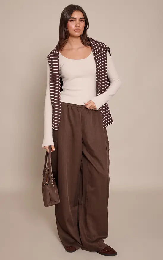Plt - Cream Wool Knit Look Scoop Neck Long Sleeve Top