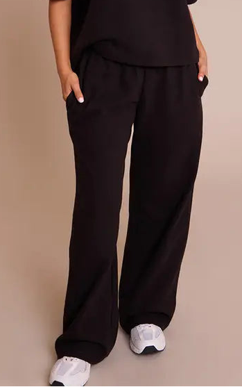 Plt - Petite Black Soft Touch Wide Leg Joggers Co-ord
