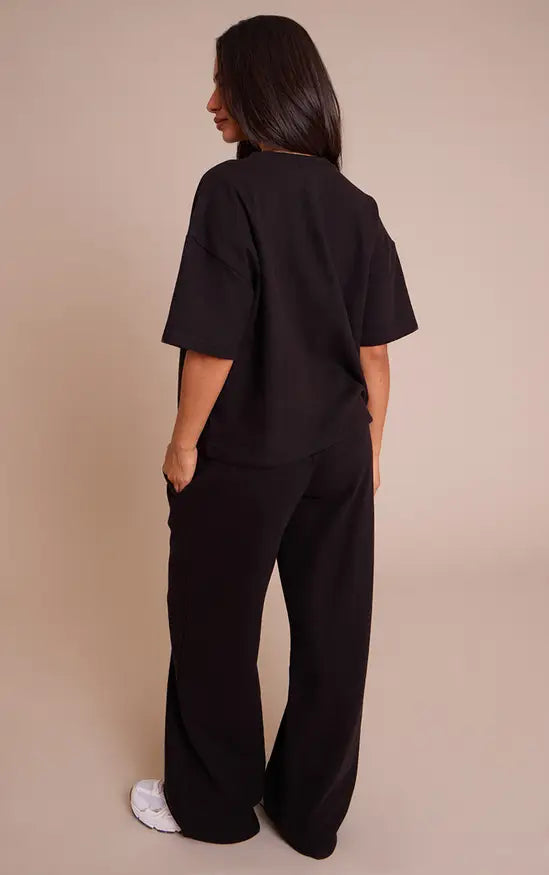 Plt - Petite Black Soft Touch Wide Leg Joggers Co-ord