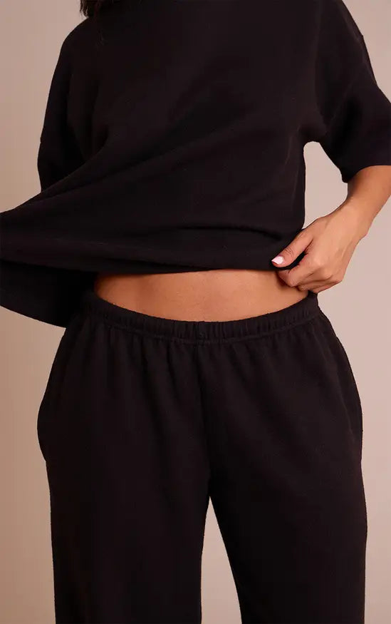 Plt - Petite Black Soft Touch Wide Leg Joggers Co-ord