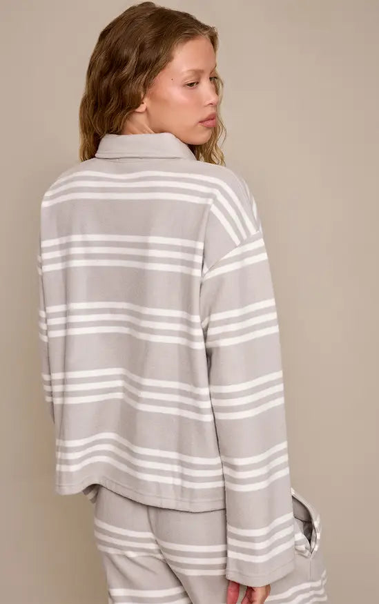 Grey Stripe Super Soft Oversized Polo Top