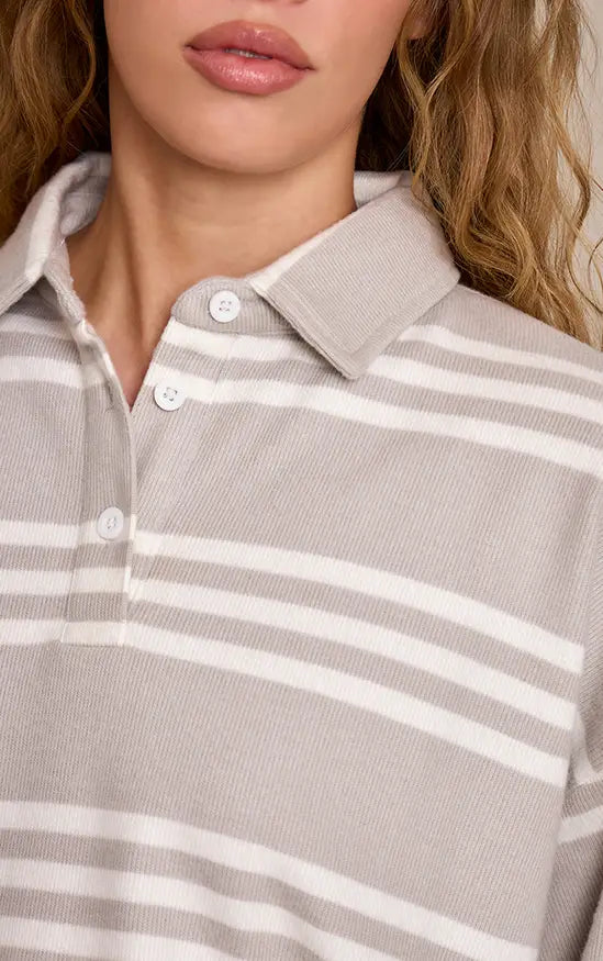 Grey Stripe Super Soft Oversized Polo Top