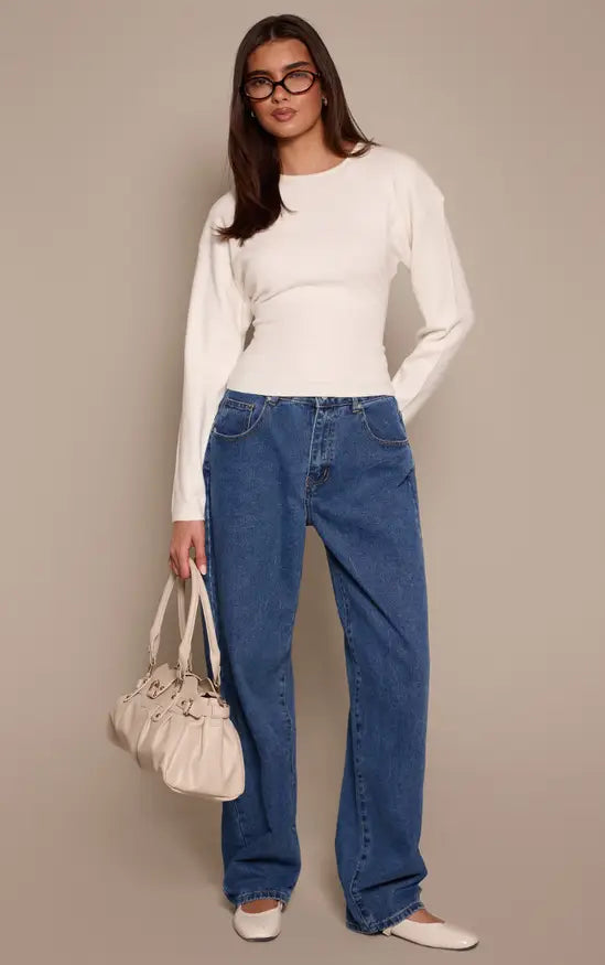 Plt - Cream Cocoon Sleeve Cinched Long Sleeve T Shirt