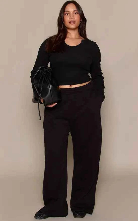 Plt - Plus Cotton Fleece Black Straight Leg Sweatpants