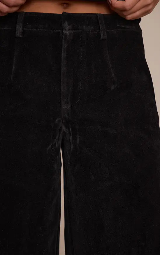 Plt - Black Faux Suede Straight Leg Trousers