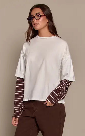 Plt - White Contrast Stripe Sleeve Detail Oversized T Shirt