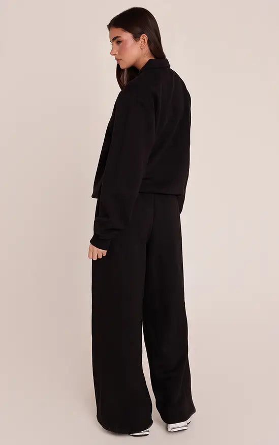 Plt - Black Pleat Detail Extreme Wide Leg Joggers