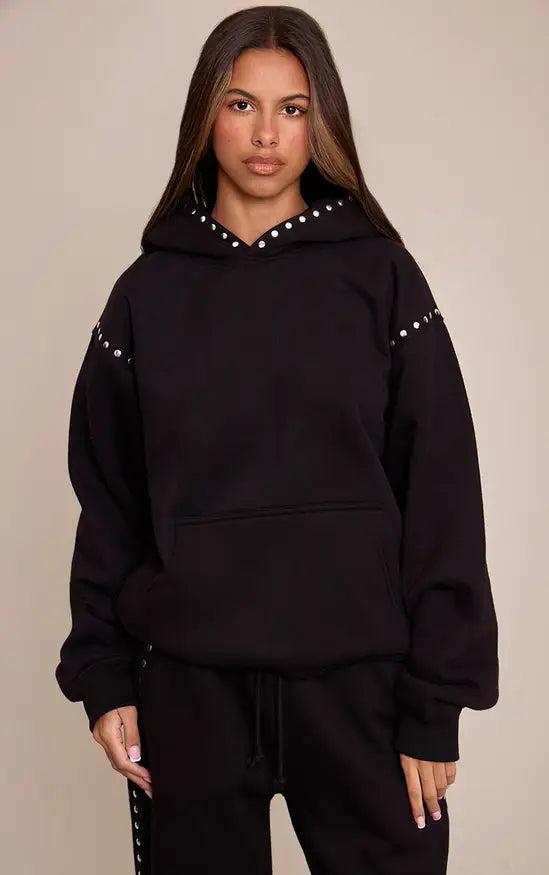 Plt - Petite Black Stud Detail Hoodie