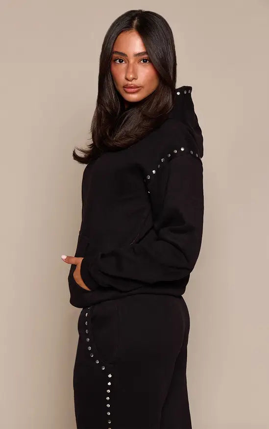 Plt - Petite Black Stud Detail Hoodie