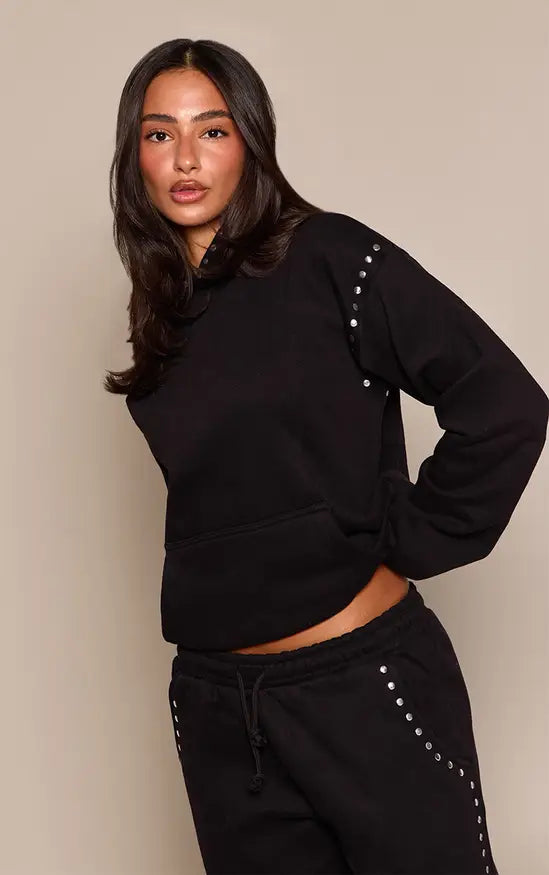 Plt - Petite Black Stud Detail Hoodie
