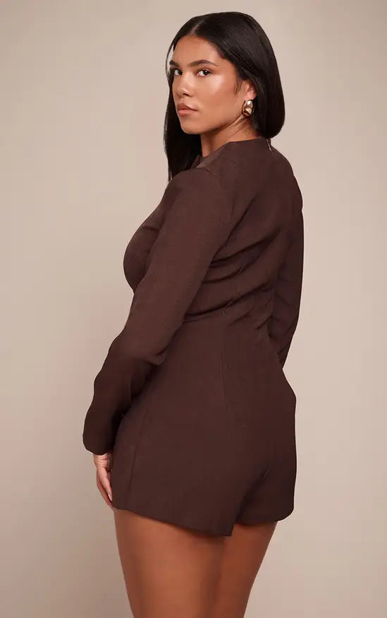 PLT - Shape Dark Chocolate Button Front Blazer Playsuit