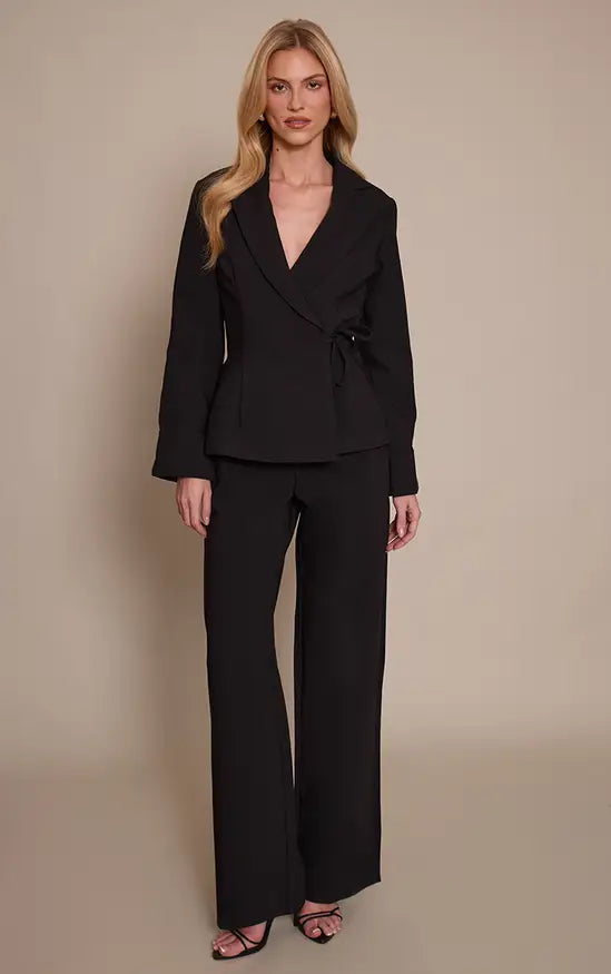 Plt - Black Premium Woven Tie Side Blazer Jumpsuit