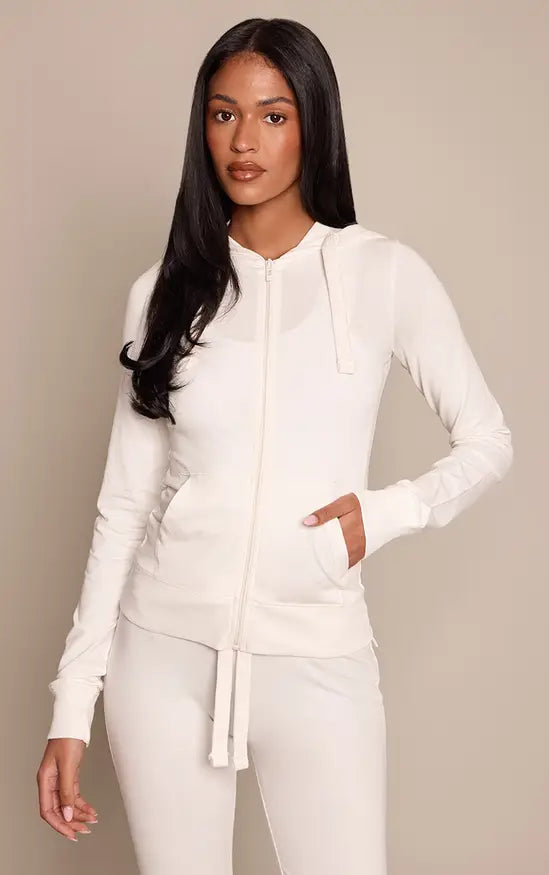 Plt - Tall Cream Zip Up Fitted Track Jacket