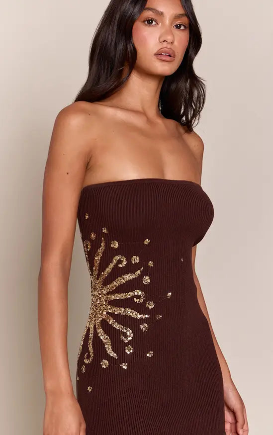 PrettyLittleThing Sequin Embroidery Sheer Knit Hem Dress