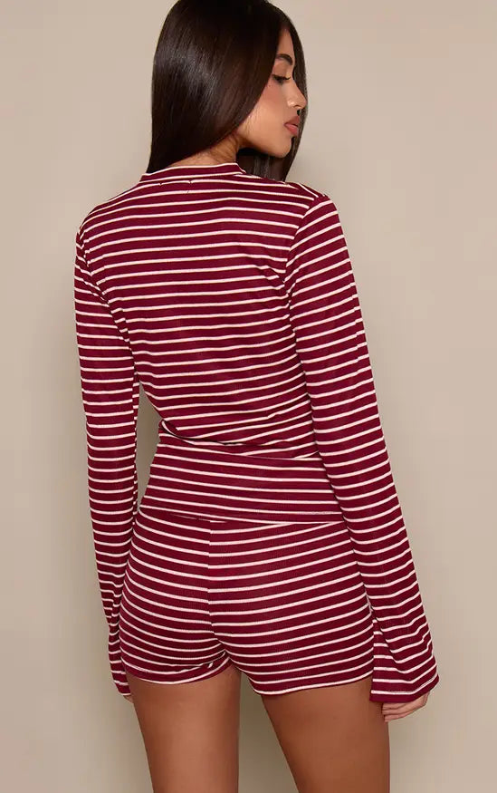 Plt - Stripe Ribbed High Neck Long Sleeve Top